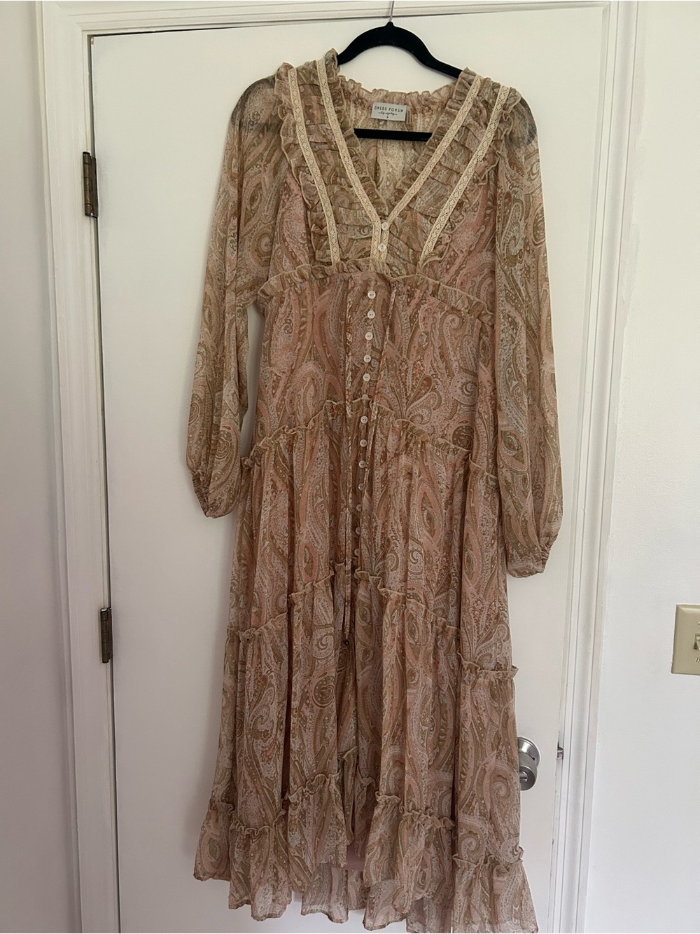 Dress Forum Beige Paisley Ruffle Maxi Dress